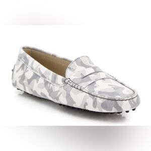 Tod’s Gommini Mocassino Driving Shoe White/Grey Camo Size 38 US 7.5